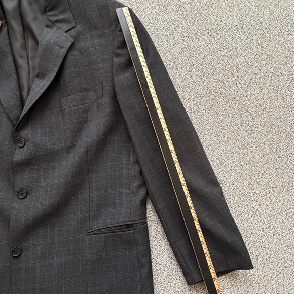 BOSS Hugo Boss Gray Suit 46R Plaid Wool Model Sigma Einstein 36W Academia Retro - Picture 12 of 16